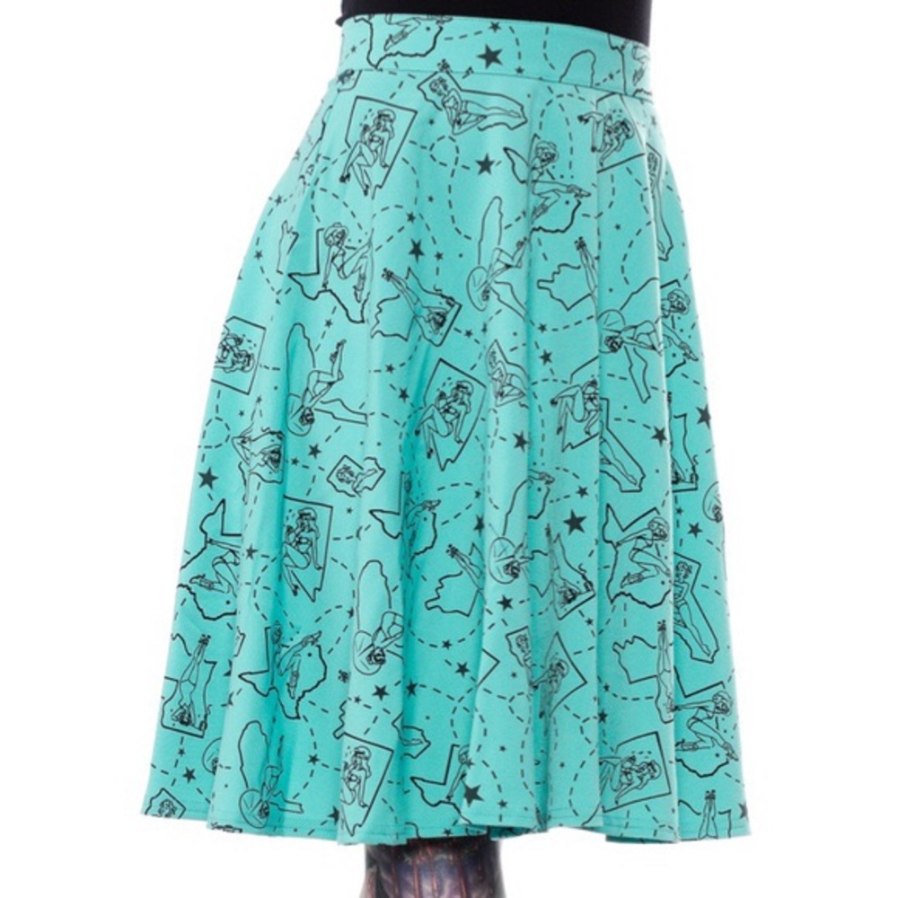 Rock Steady Pinup Girls Teal Circle Skirt Sz S